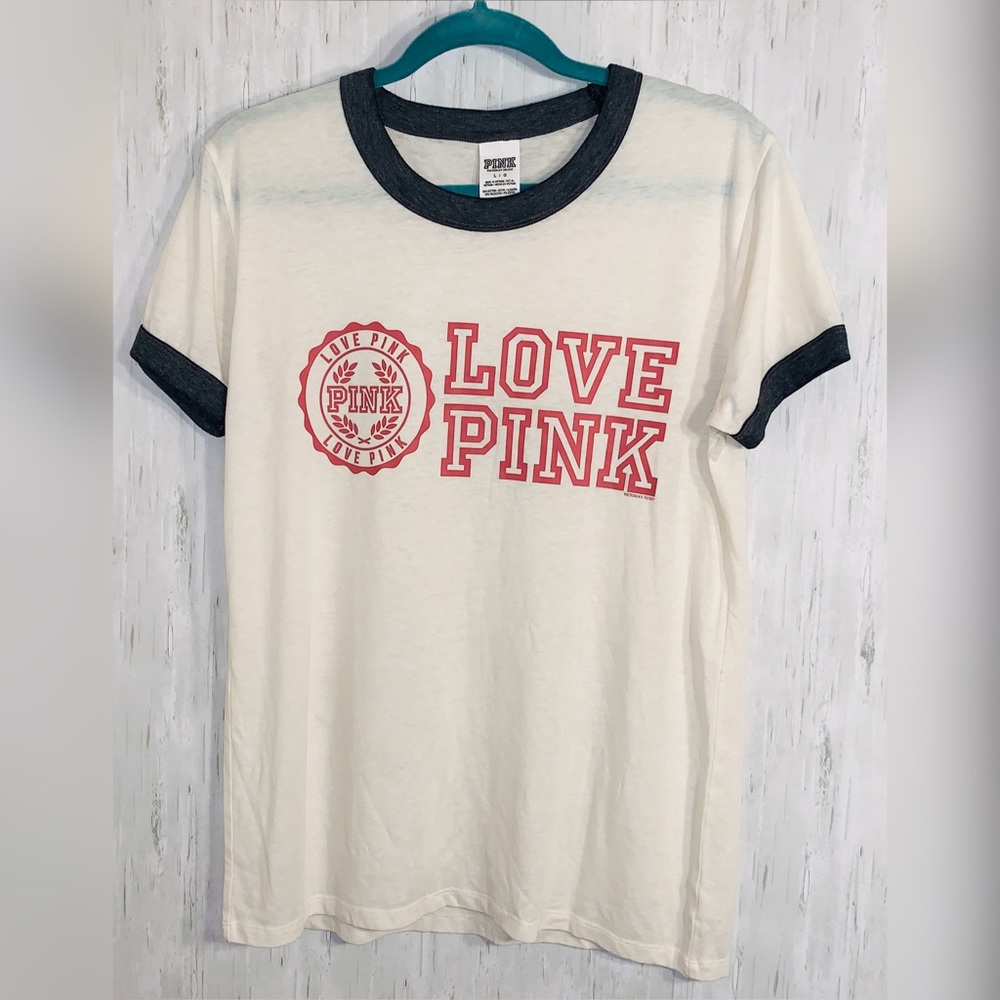 VS PINK Tee with gray edge on sleeve
